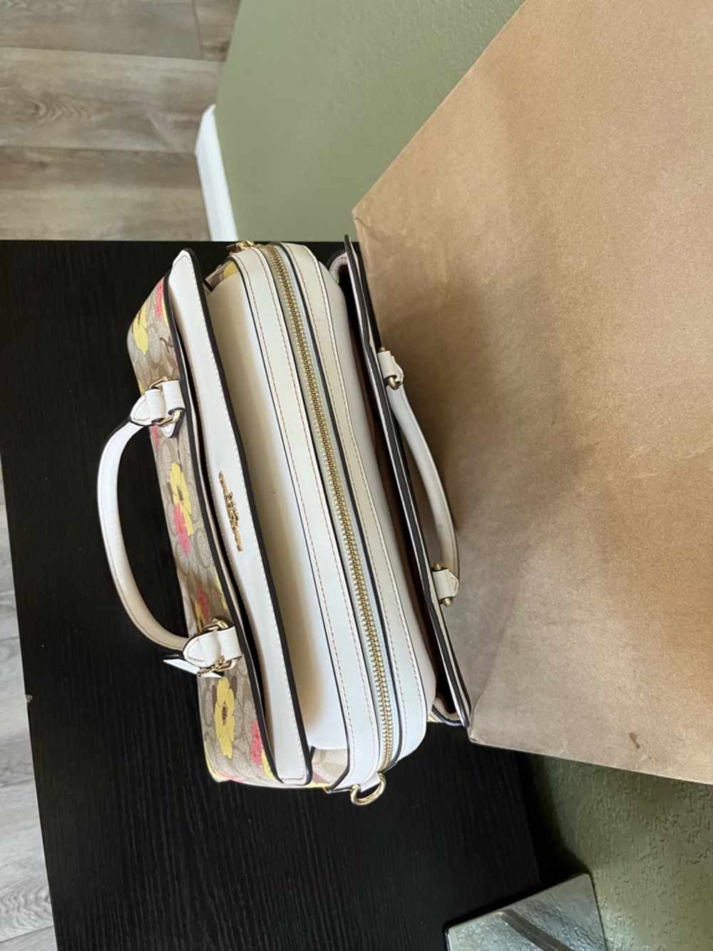 Coach Darcie Large Floral Signature Satchel in Beige, White, Yellow and Pink - Picture 10 of 11